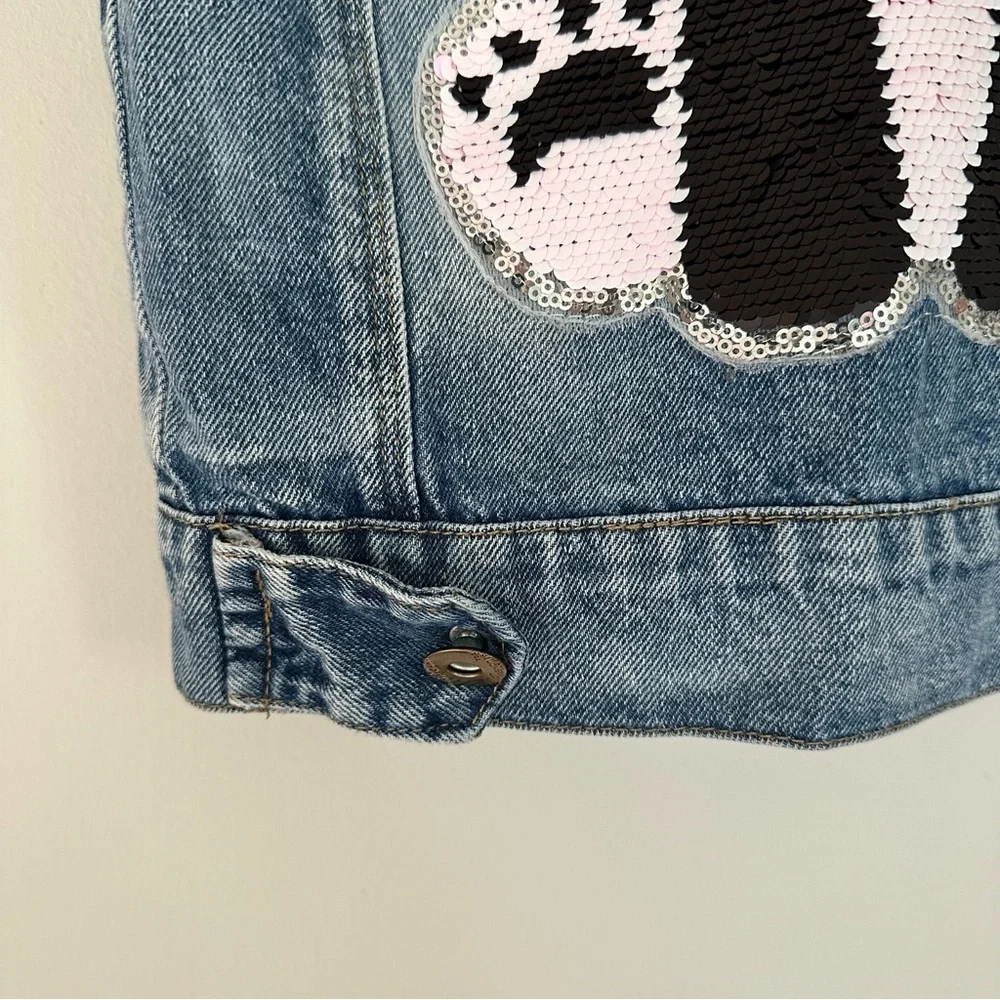 Sequin Panda Denim Vest Girls Size Small